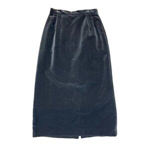 READ Vintage Lucinda Rhodes Black Velvet Pencil Button Back Slit Skirt Size 12